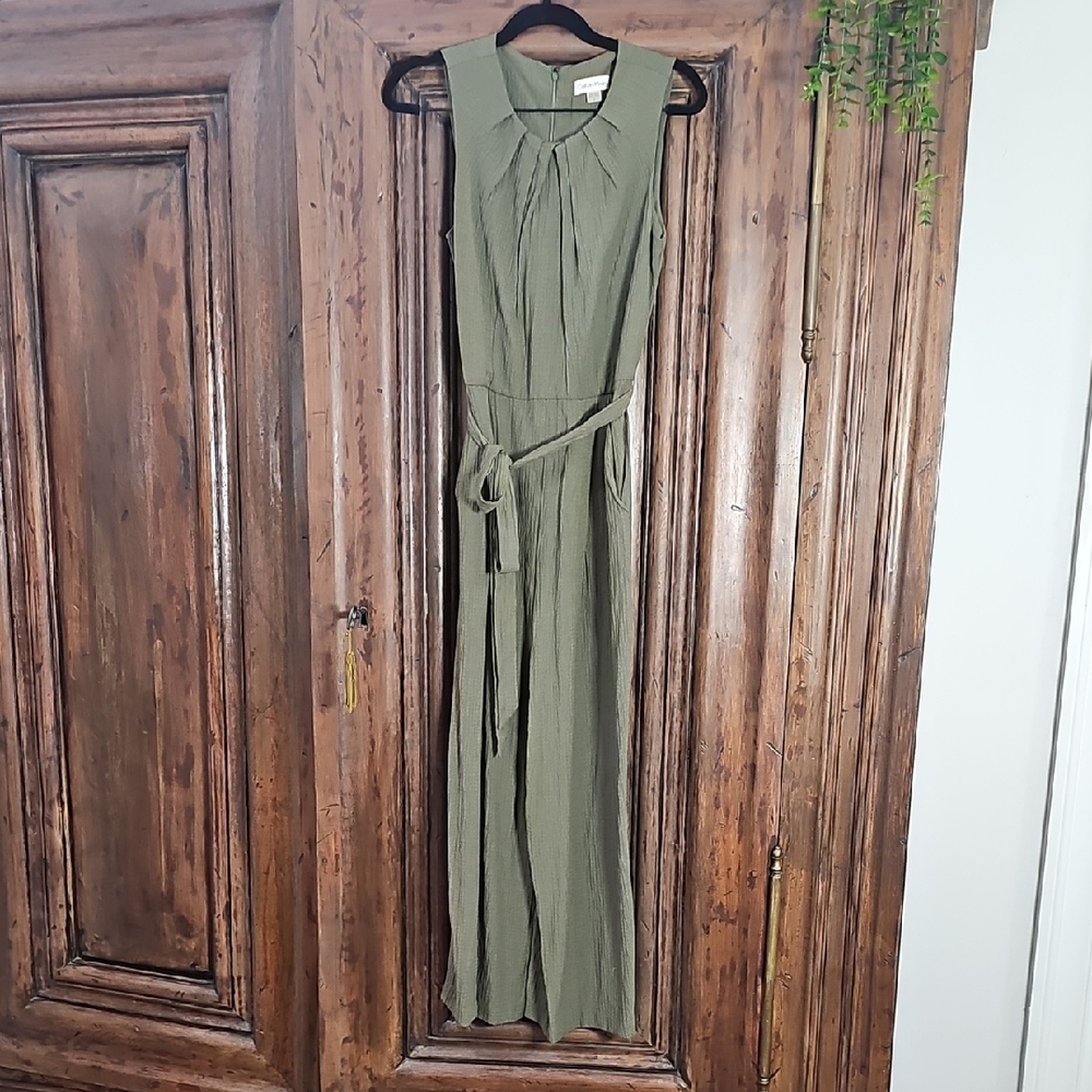Calvin Klein Sage Green Belted Jumpsuit